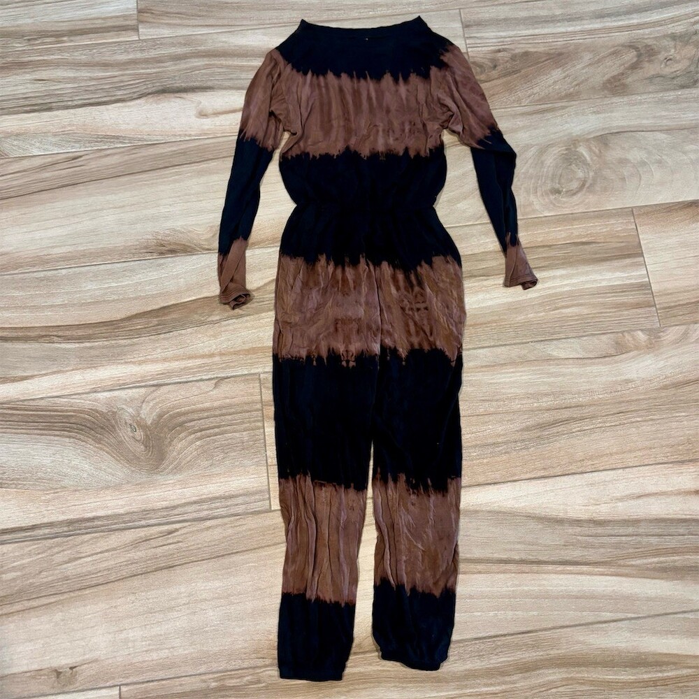 GO Couture Jumpsuit Womens S Multicolor Tie-Dye Stretch Knit Long Sleeve